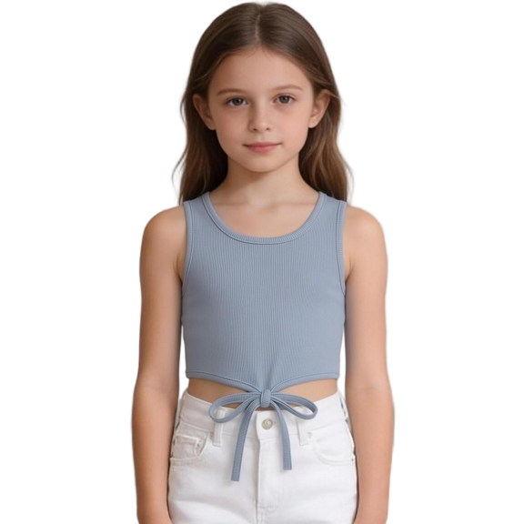 Coerni Girls Sleeveless Tank Top Tie Knot Front Tops T Shirts for Kids Crewneck Cute Casual Athletic Undershirt Crop Top Cute Vest
