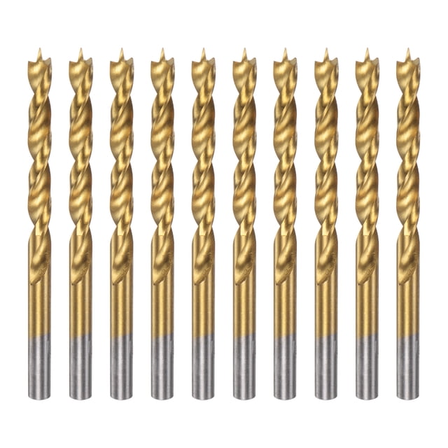 Uxcell 10Packs Brad Point Drill Bit 6.5mm(1/4") Dia HSS4241 Twist Drill Golden