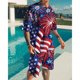 thumbnail image 2 of Traje casual de moda hawaiana para hombre, bandera del Día de la Independencia con fuegos artificiales geométricos creativos, estampado digital 3D, pantalones de playa para niños, 2 of 5