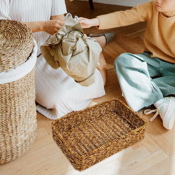 CATIEBYE Plastic Cutlery Organizer Basket for Kitchen Storage, Woven Utensil Holder with Space-Saving Design and Construction