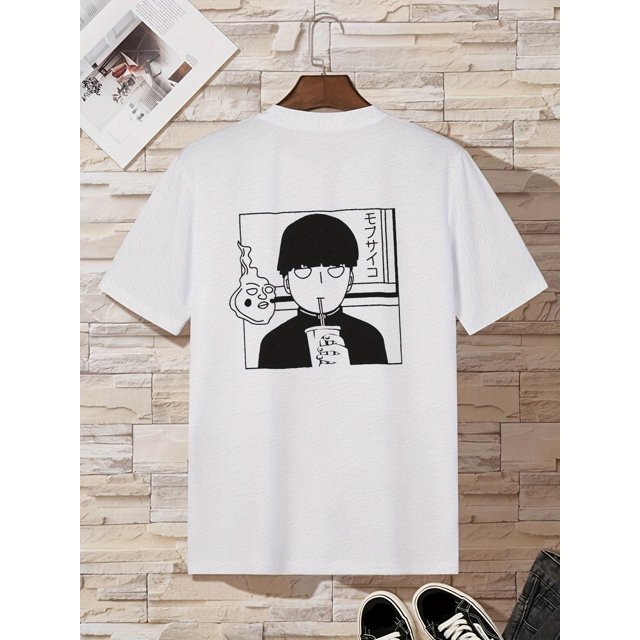 Cartoon Print Men's Crew Neck Fashionable Short Sleeve Sports T-shirt, Comfortable and Versatile, for Summer and Spring, Athletic , Comfort Fit T-Shirt, As Gifts
