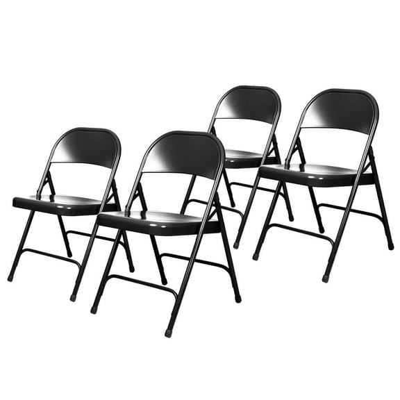 Bernadine Round-Backed Card Table Folding Chair with Metal Seat, Black, Pack of 4