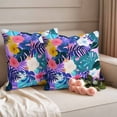 thumbnail image 2 of Tropical Leaf Outdoor Waterproof Pillow Covers, Purple Palm Plant Summer Flower Pastoral Decorative Square Throw Pillowcase Sofa Cushion Sham for Patio/Couch/Chair, 18"x18" 2 Pack, 2 of 8