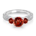 thumbnail image 2 of Gem Stone King 925 Sterling Silver Red Garnet and White Moissanite Engagement Ring for Women (2.32 Cttw, Gemstone January Birthstone, Round 7MM and 4MM, Size 7), 2 of 3