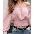 thumbnail image 3 of Sunloudy Blusa de otoño para mujer, Top corto de túnica elástica de manga larga con hombros descubiertos y lunares para damas, negro/blanco/rosa Sunloudy  S/M/L/XL/XXL, 3 of 7