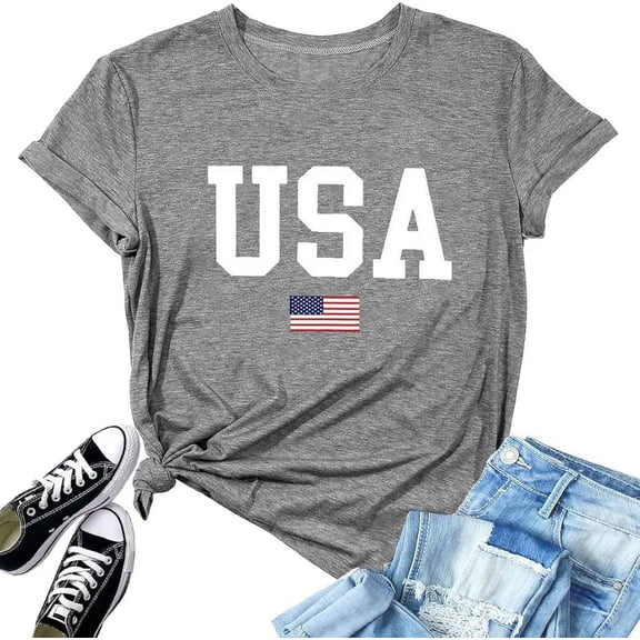 USA Flag Tee Shirt for Women 4th of July Memorial Day Gift T Shirt Casual Short Sleeve American Proud T-Shirt Tops