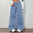 thumbnail image 2 of WULMLEO Baggy Jeans for Women Low Waisted Wide Straight Leg Bow Jeans Denim Pants Light Blue XL, 2 of 6