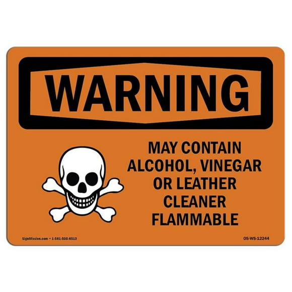 SignMission OS-WS-D-35-L-12244 OSHA Warning Sign - May Contain Alcohol&#44; Vinegar with Symbol