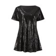 thumbnail image 5 of Robe Mini à Manches Courtes à Sequins pour Femmes - Robe de Soirée Scintillante, Polyester, Col Rond, Ourlet à Volants, Coupe Ample, 5 of 5