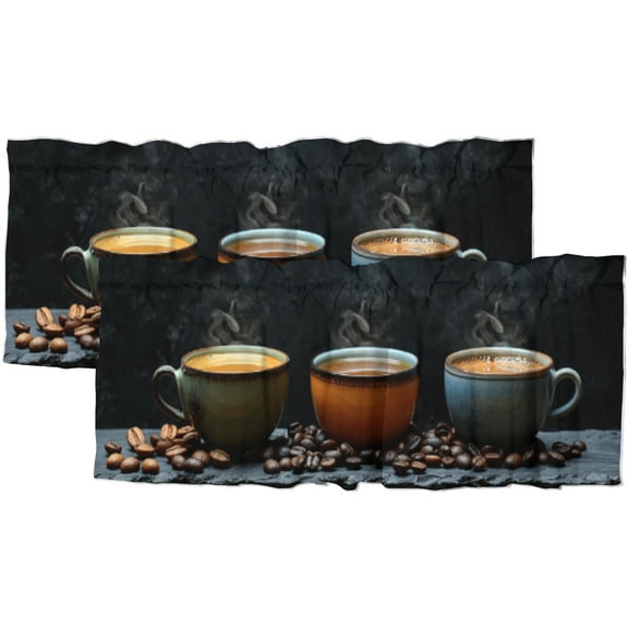 Coffee Theme Curtain Valance for Kitchen Rustic Cafe Beans Vintage Drink Rod Pocket Valances for Bedroom Living Room Dining Room 54 by 18 in, 2 Panel