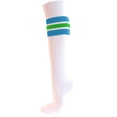 thumbnail image 3 of Couver Unisex White Triple Stripes Baseball Softball Athletic Tube Knee High Socks, Sky Blue / Bright Green Medium, 1 Pack, 3 of 7