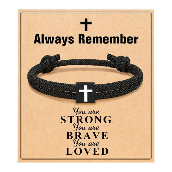 HUISZJ Braided Rope Cross Bracelet Christian Bracelet For Men Boy Gifts Novelty Jewelry (Black A)