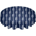 thumbnail image 2 of Coastal Whiet Knot Round Tablecloth 60 Inch - Waterproof Fabric Table Cloth Protector, Navy Blue Summer Beach Seaside Nautical Tablecloths Washable Table Cover for Kitchen Banquet Coffee Table Party, 2 of 6