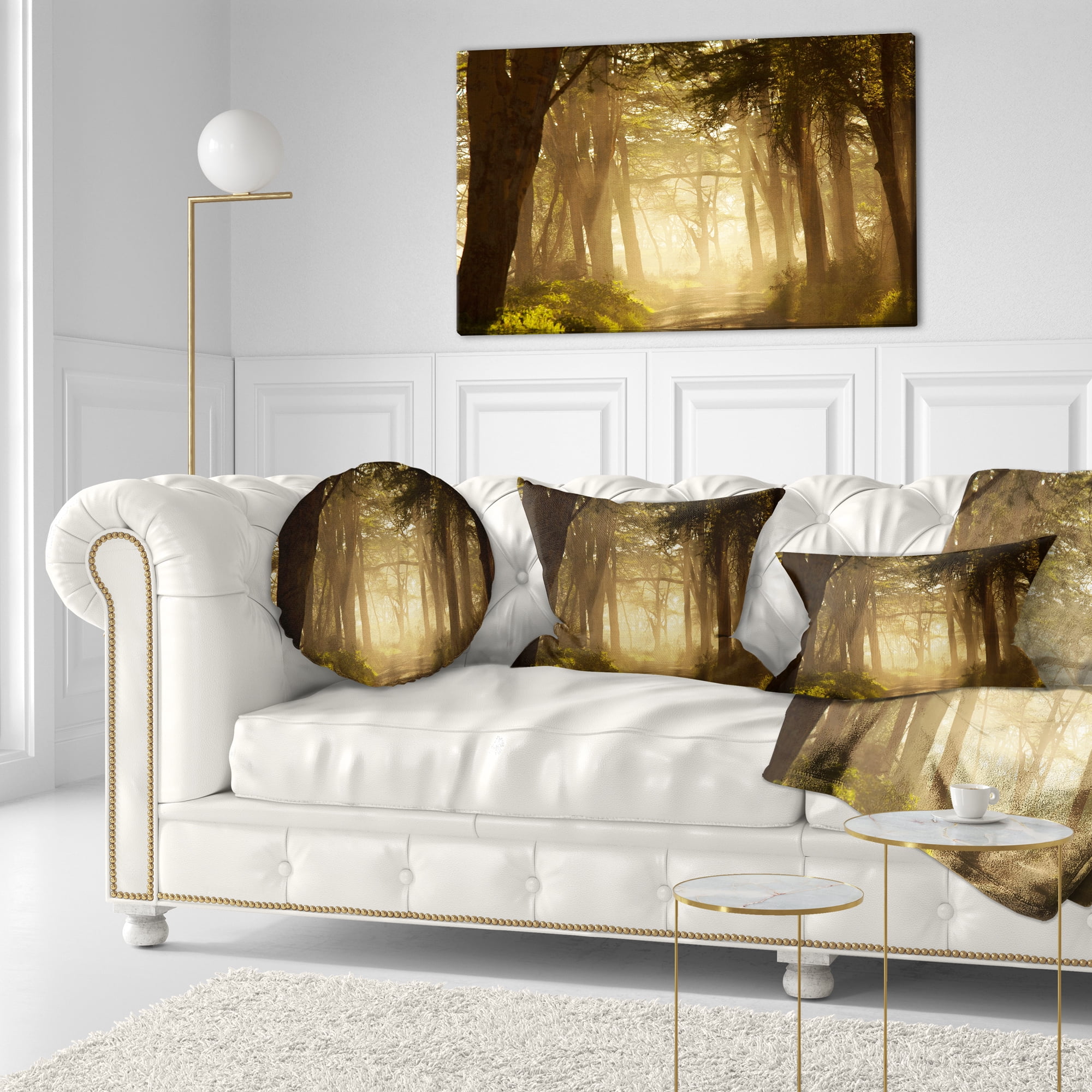 Designart Deep Jungle with Foggy Sunlight - Landscape Printed Throw Pillow - 12x20