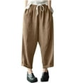 thumbnail image 7 of XPMWRP Women's Cotton Linen Wide Leg Palazzo Lounge Cropped Pants Lightweight Drawstring Waist Harem Capri Pants with Pockets Coffee XXL, 7 of 7