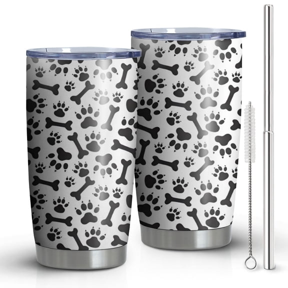 20 Oz Paw Prints and Bones Coffee Tumbler Double Wall Insulated Stainless Steel Water Bottle | Metal Reusable Thermoses Flask with Cup Cap | Leak & Sweat Proof with Anti-Dust Lid