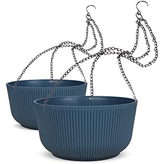 11.2 Inch Self Watering Hanging Planters Indoor Outdoor, Thickened Hanging Basket Flower Plant Pot (2 Pack, Deep Blue)