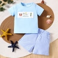 thumbnail image 1 of Children's Round Neck Short Sleeved Shirt With Elastic Waist And Striped Shorts Two-piece Set, 1 of 3