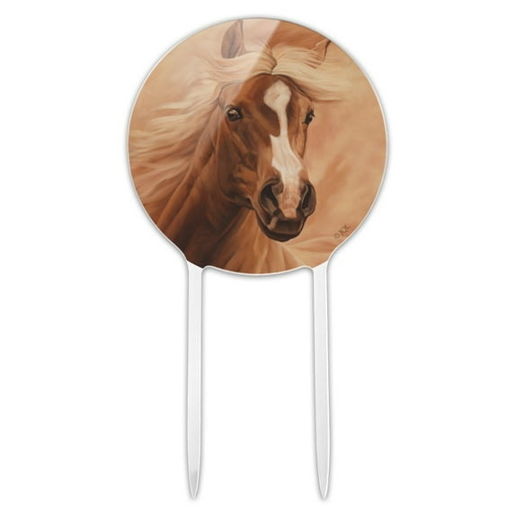 Acrylic Horse Portrait Peach Cake Topper Party Decoration for Wedding Anniversary Birthday Graduation