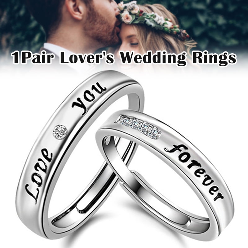 Bagues de Mariage 1Pair Amoureux Couple Bague de Fiancailles Ensemble Couple Zircon Lettre Bijoux en Argent Sterling pour les Femmes et les Hommes Nouveau Walmart