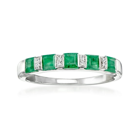 Ross-Simons 0.70 ct. t.w. Emerald Ring With Diamonds in Sterling Silver, Women's, Adult