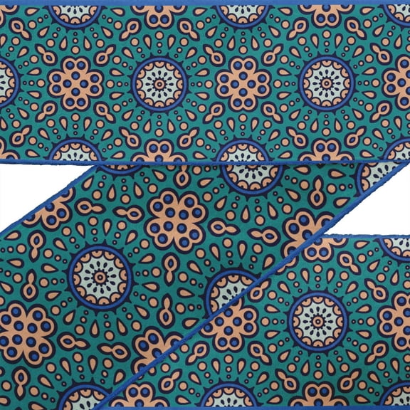 IBA Indianbeautifulart Green Artistic Flower Mandala Printed Ribbon Trim By 9 Yard Dupion Fabric Laces For Crafts Sewing Accessories 2 Inches