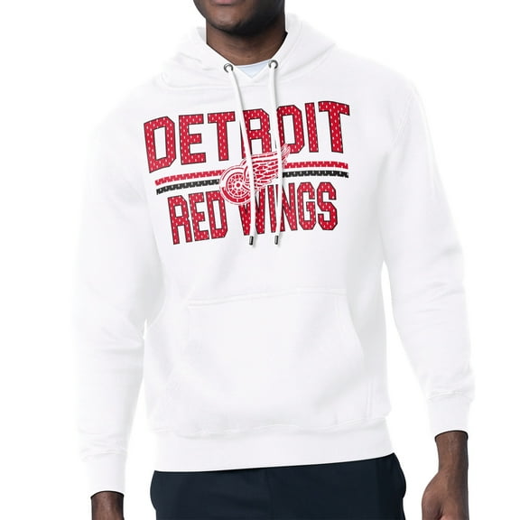 Men's Starter White Detroit Red Wings Mesh Look Team Name Logo Tri-Blend Pullover Hoodie