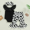 thumbnail image 2 of 3PCS Baby Girl Sleeveless Lace solid color Tops + Cow Printed Flared Wide-Leg Pants + Headband Toddler Summer Outfits Set Clothes, 2 of 5