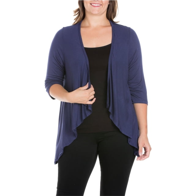 24seven Cardigan Longueur Coude pour Femmes, Bleu, Grande Taille, 1X