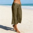 thumbnail image 2 of Womens Cotton Linen Straight Leg Capri Pants with Pockets, Mid Waisted Elastic Waist Loose Fit, Casual Summer Trousers, Beach Outdoor Lounge Cropped Pants for Women | UKHCCC,Army Green L, 2 of 8