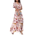 thumbnail image 5 of Ladies Short Sleeve Floral Slimming Tunics Bodycon Dresses for Juniors V Neck Chiffon Beach Lounge Bohemian Hawaiian Peplum Maxi Long Midi Fall Summer Dresses, 5 of 8