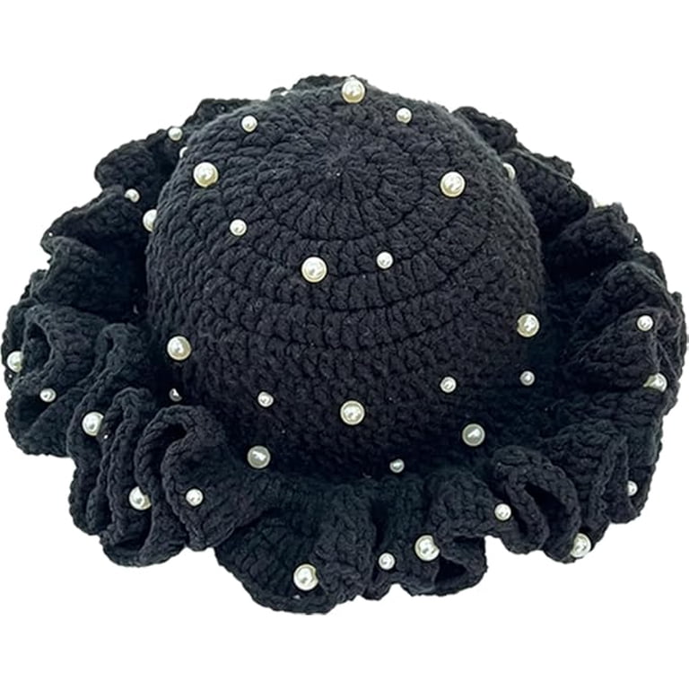 Crochet Pearl Bucket Hat for Womens Boho Knitted Hat Trendy  display picture 1
