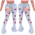 thumbnail image 4 of Women's Bell Bottom Jeans Destoryed Ripped Flare Jeans Elastic Waist Raw Hem Denim Pants, 4 of 4