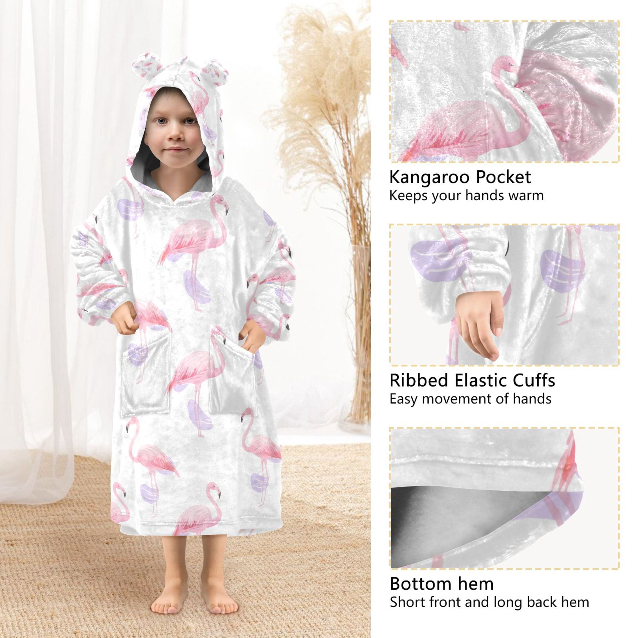 joogoo Wearable Blanket Hoodie for Flamingos Watercolor Oversized Sherpa Hooded 3-14 YR M