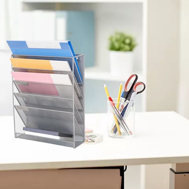 Organizador De Archivos De Pared Plateado, Organizador De Archivos De Pared De 5 Niveles, Material De Hierro Con Ganchos Para Oficina