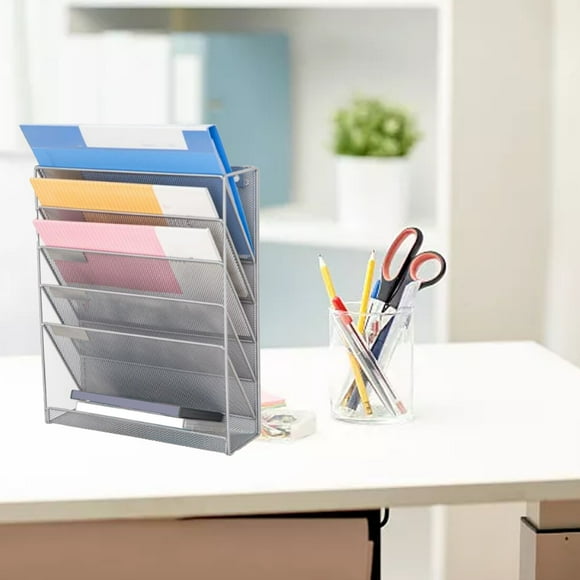 Organizador De Archivos De Pared Plateado, Organizador De Archivos De Pared De 5 Niveles, Material De Hierro Con Ganchos Para Oficina