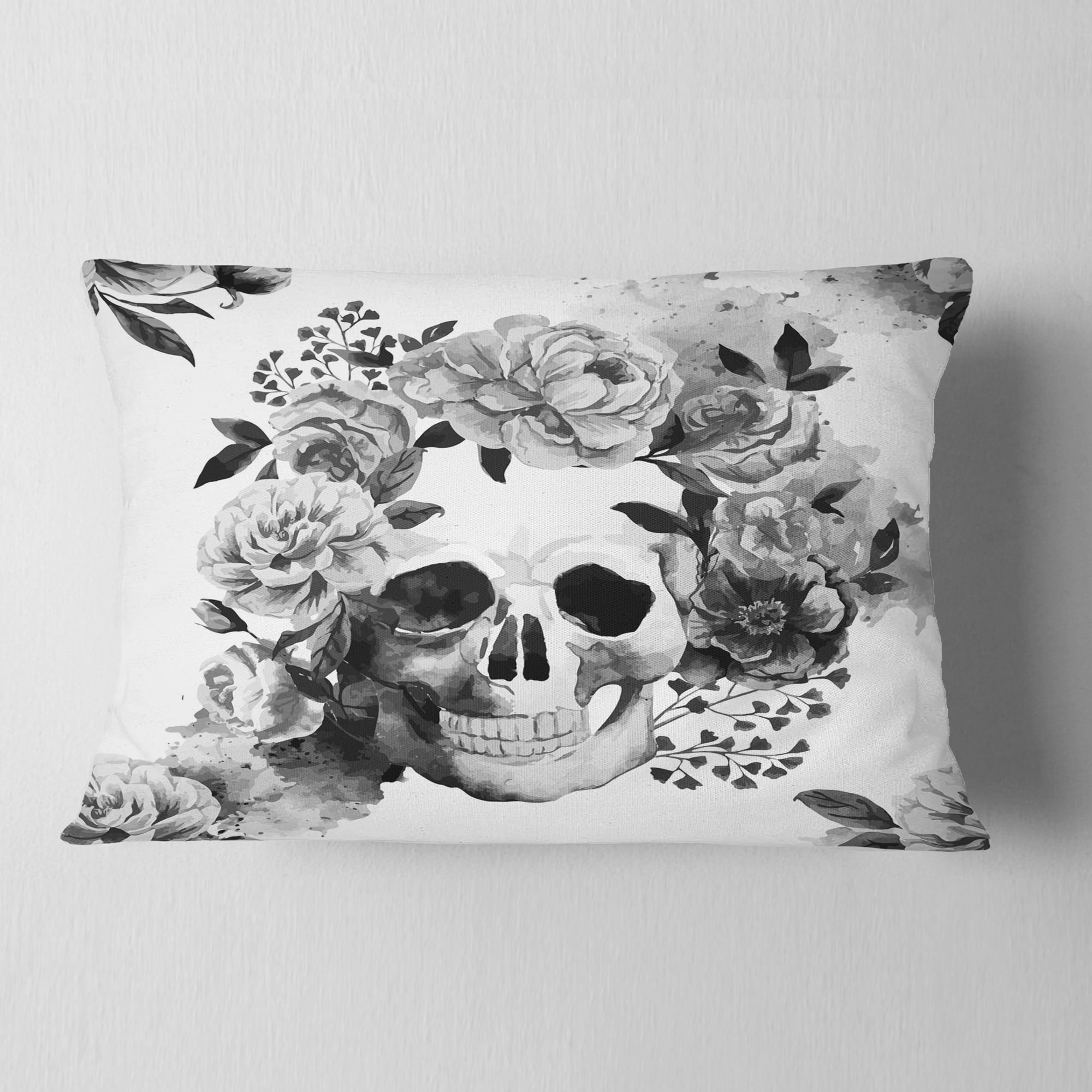 Designart Peony Watercolor Skull - Abstract Throw Pillow - 12x20