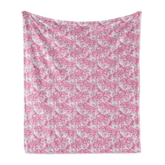 Flowers Soft Flannel Fleece Throw Blanket, Print of Floral Themed Pinkish Paisley Pattern from Abstract Garden Leafy Ornaments, Cozy Plush for Indoor and Outdoor Use, 50" x 70", Pink, by Ambesonne