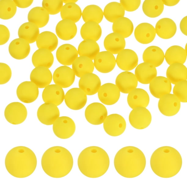 50-Pack Cuentas de Silicona 12mm Amarillo Brillante Cuentas Redondas de Goma Sueltas para Manualidades/ Pulsera/ Collar