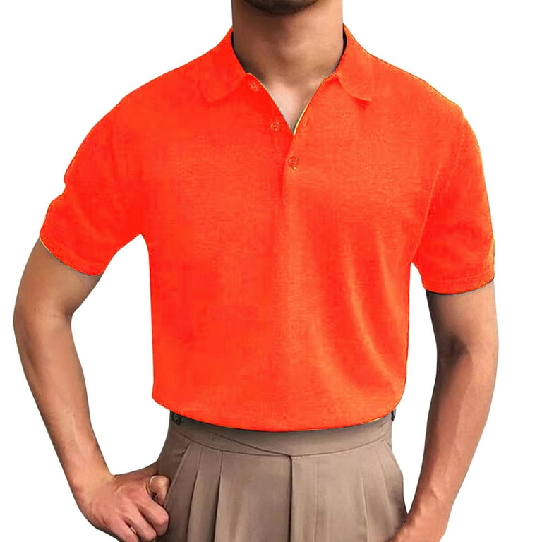 Akiihool Mens Polo Summer Shirts Short Sleeve Big And Tall Men's Short  Sleeve Knit Polo Shirt Vintage Button Down Golf Polo (Orange,XXL) 