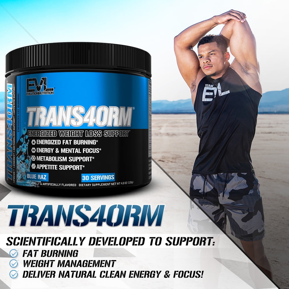 EVLution Nutrition Trans4orm Weight Loss Powder - Thermogenic Fat Burner Formula for Metabolism Support, Energy and Focus - 30 Servings, Blue Raz