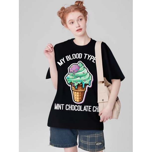 Pure T-shirtGelato Men Women sMint Chocolate Chip Ice Cream T-ShirtFather's Day, Mother's Day, New YCamisetas para mujer, lindas camisetas con estampado gráfico, de manga corta, estilo casual, para ve