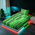 thumbnail image 2 of Manfei Pixel Vertical Streak Twin Sheets, Green Block Bedding, Green Black, Black Reversible 3 Pieces1 Flat Sheet + 1 Fitted Sheet + 1 Pillowcase, 2 of 6