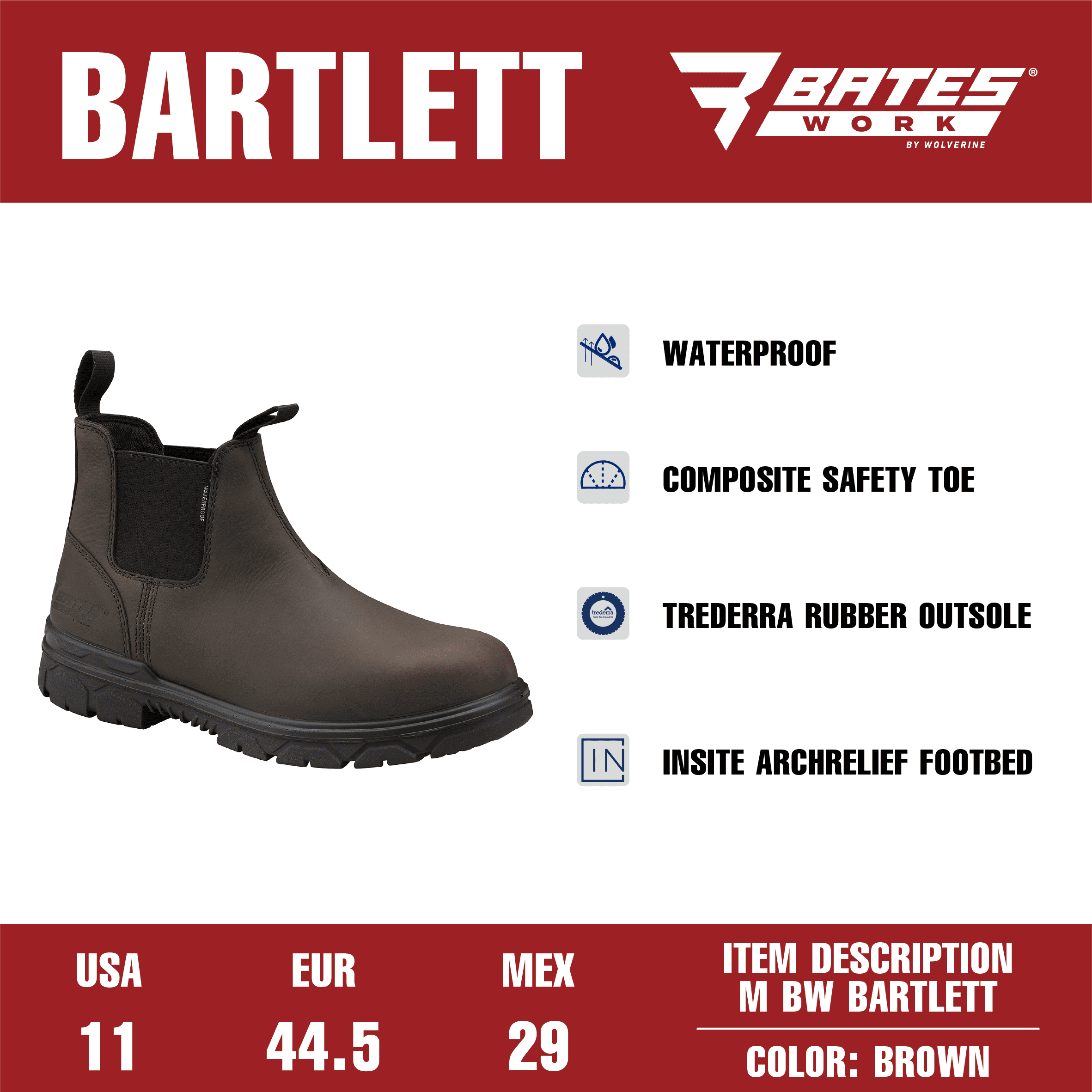 Bates Work by Wolverine Men's Bartlett Waterproof Comp Toe Chelsea Work Boot