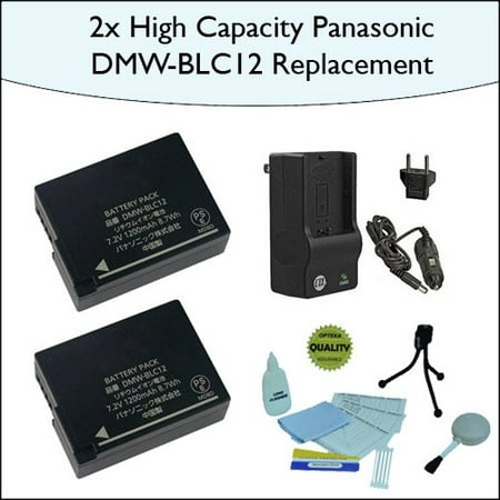 2 Packs of High Capacity Panasonic DMW-BLC12 Replacement Lithium-Ion Battery Pack for Panasonic DMC-GH2S, DMC-GH2K With 1 Hour AC/DC Rapid Charger and Bonus Cleaning