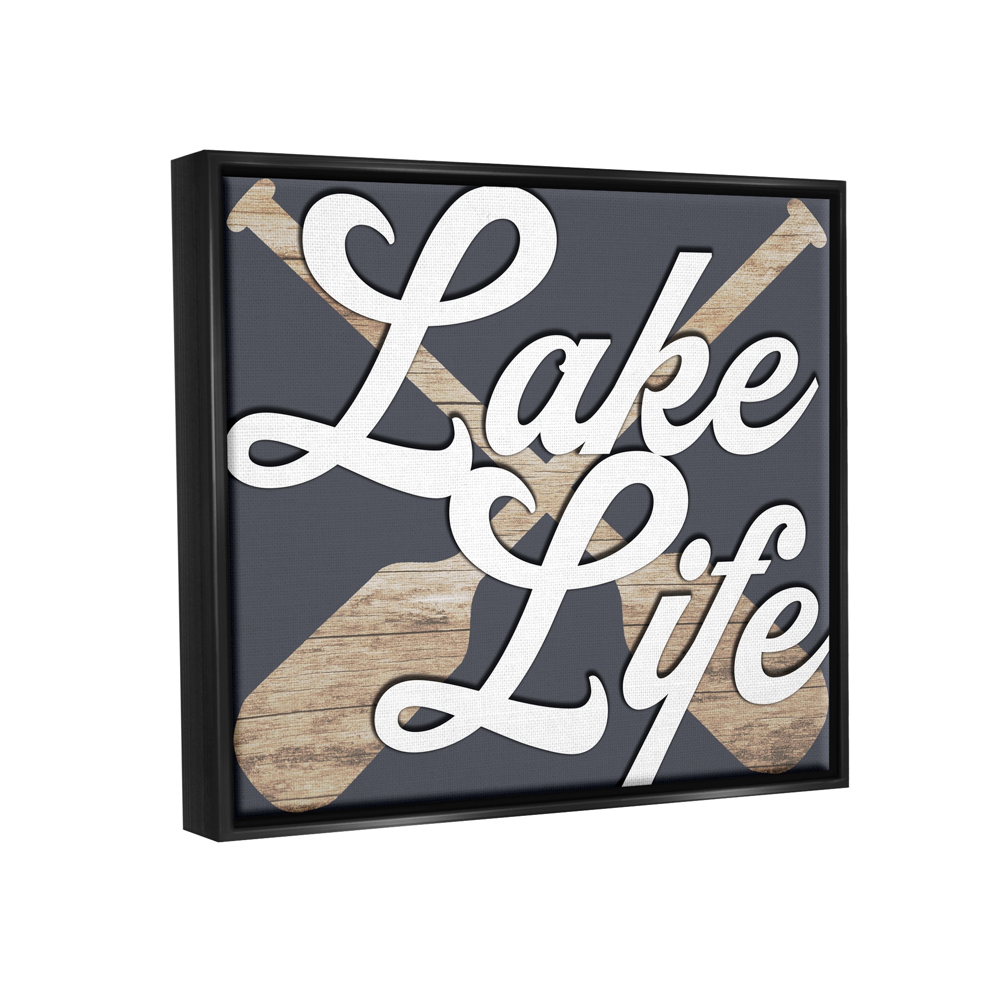 Stupell Lake Life Crossed Boating Oars Landscape Painting Black Floater Framed Art Print Wall Art
