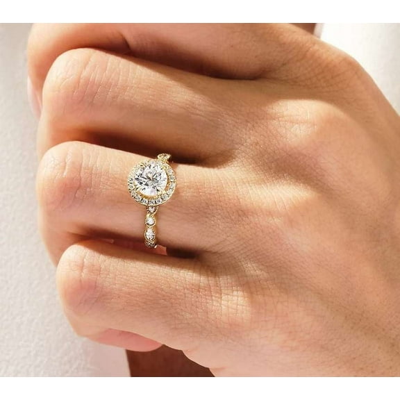 vylahjewellery Round Cut Moissanite Diamond Halo 2 CT Ring Unique Wedding Anniversary Gift Ring for Women's