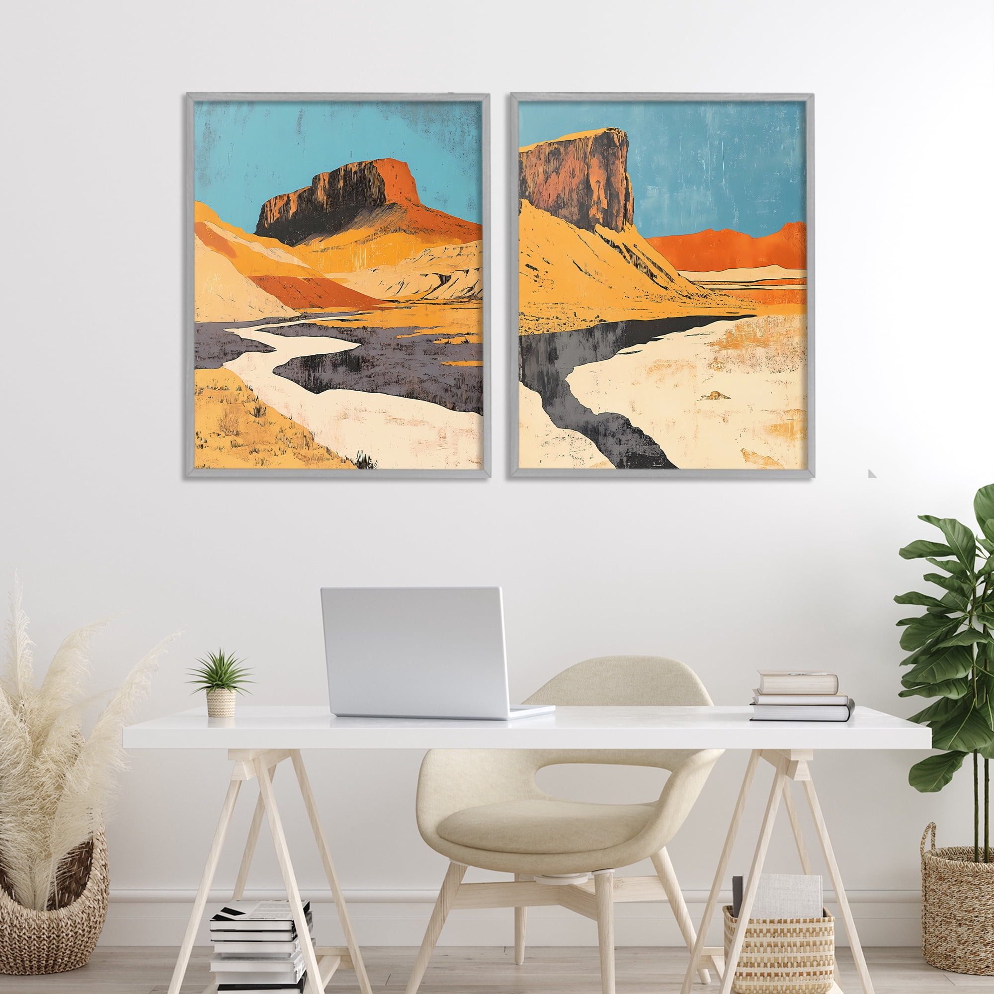 Stupell Industries Desert Canyon Pass 2 Piece Gray Framed Giclee Art Set, design by Walker Noble
