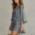 thumbnail image 4 of Costeam Womens Linen Blend 3 Piece Beach Outfit Loose Kimono Open Front Cardigan Deep V Neck Inner Top Drawstring Elastic Waist Casual Shorts Lightweight Vacation Matching Sets, 4 of 9