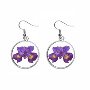 Flower Purple Orchid Ear Dangle Silver Drop Earring Jewelry Woman